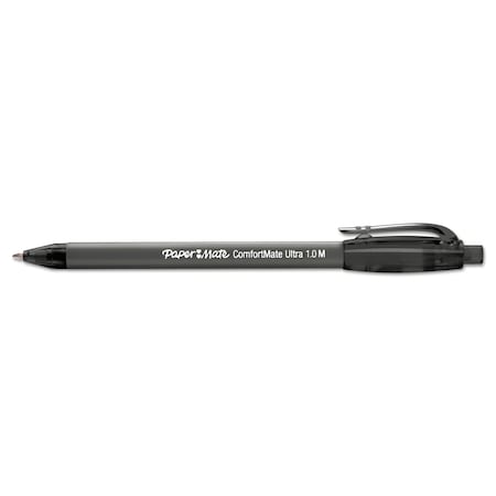 Paper Mate ComfortMate Ultra BP Pen, Retract, Medium 1 mm, Black Ink/Barrel, PK12 6330187